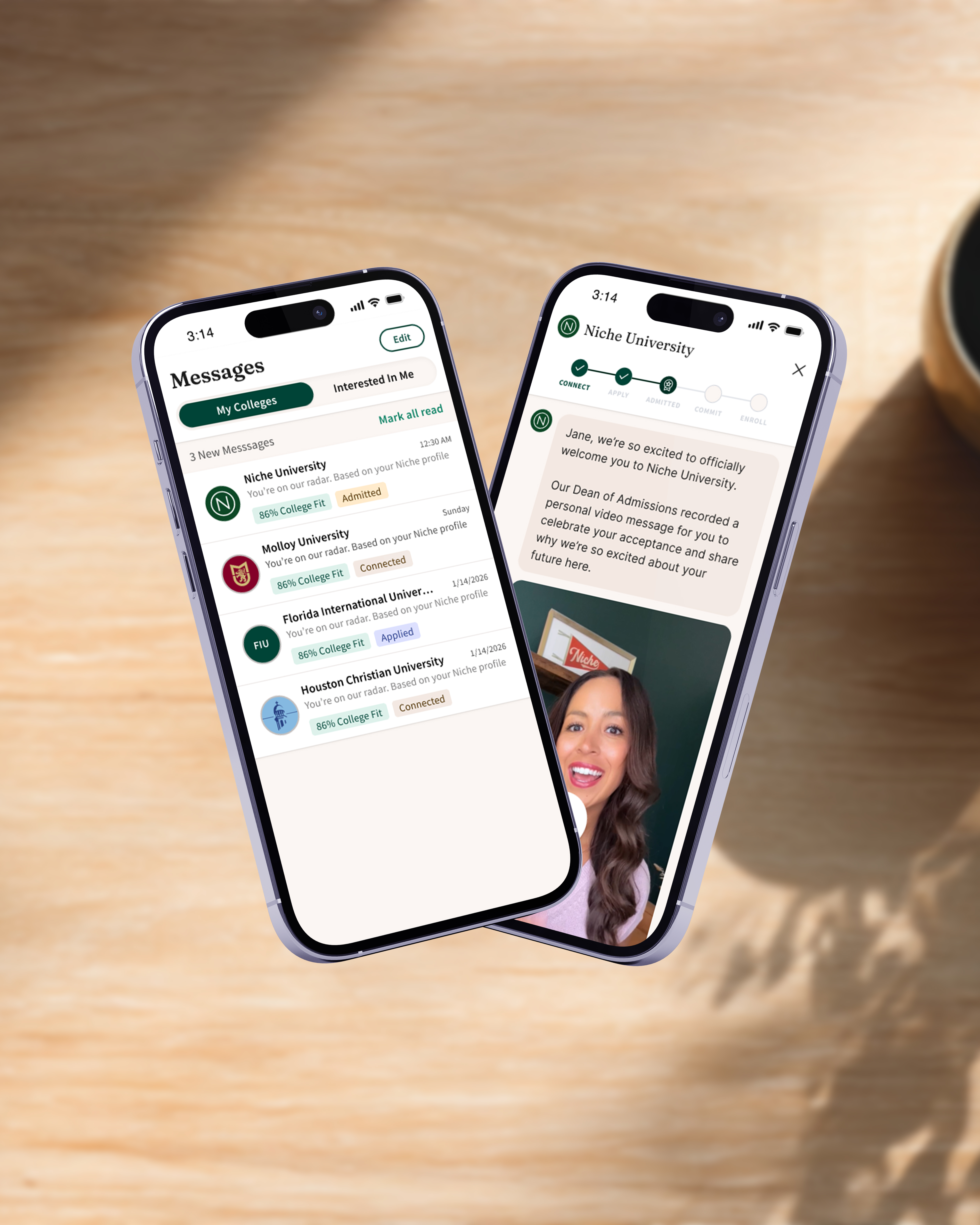 Niche Inbox, three-phone product mockup